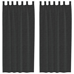 Berkfield Durable Voile Curtains With Tab Top 2 Pcs Black - thumbnail 1
