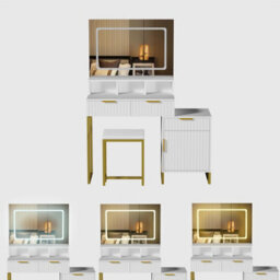 Kosy Koala Dressing Table Set With Led Mirror, Storage Cabinet And Stool, White And Gold For Bedroom - thumbnail 4