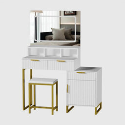 Kosy Koala Dressing Table Set With Led Mirror, Storage Cabinet And Stool, White And Gold For Bedroom - thumbnail 2