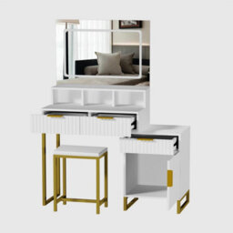 Kosy Koala Dressing Table Set With Led Mirror, Storage Cabinet And Stool, White And Gold For Bedroom - thumbnail 3