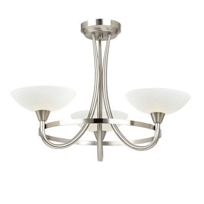 Luminosa Lighting Luminosa Cagney 3 Light Semi Flush Multi Arm Ceiling Light Satin Chrome, White Painted Glass With Faint Line Pattern, G9 - image 1