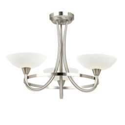 Luminosa Lighting Luminosa Cagney 3 Light Semi Flush Multi Arm Ceiling Light Satin Chrome, White Painted Glass With Faint Line Pattern, G9