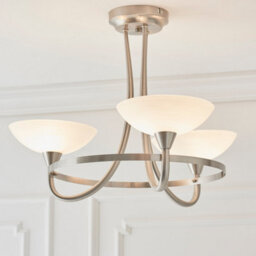 Luminosa Lighting Luminosa Cagney 3 Light Semi Flush Multi Arm Ceiling Light Satin Chrome, White Painted Glass With Faint Line Pattern, G9 - thumbnail 4