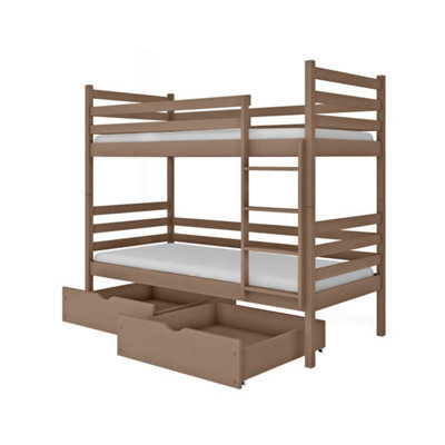 Arte Nemo Milk Chocolate Wooden Bunk Bed With Storage 90 X 190Cm - 2 Foam Bonnell Mattresses - image 1