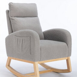 Abrihome Mid Century Modern Teddy Fabric Upholstered Rocking Chair Padded Seat For Living Room Bedroom, Light Grey - thumbnail 3