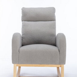 Abrihome Mid Century Modern Teddy Fabric Upholstered Rocking Chair Padded Seat For Living Room Bedroom, Light Grey