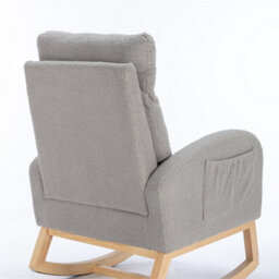Abrihome Mid Century Modern Teddy Fabric Upholstered Rocking Chair Padded Seat For Living Room Bedroom, Light Grey - thumbnail 2
