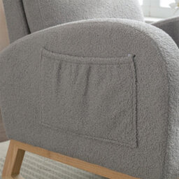 Abrihome Mid Century Modern Teddy Fabric Upholstered Rocking Chair Padded Seat For Living Room Bedroom, Light Grey - thumbnail 5