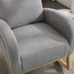 Abrihome Mid Century Modern Teddy Fabric Upholstered Rocking Chair Padded Seat For Living Room Bedroom, Light Grey - thumbnail 7