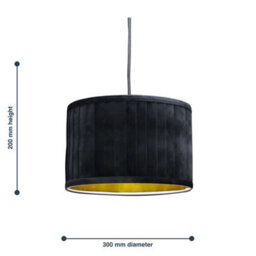 First Choice Lighting Sundance - Black Velvet Pleated 30Cm Lamp Shade With Gold Inner - thumbnail 9