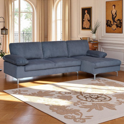 Eco Living Ravenna Jumbo Cord Sectional Corner Right Hand Facing Sofa In Grey - image 1