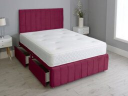 Comfy Deluxe 5Ft King Panel Maroon Plush Divan Bed Set Headboard & Footboard 0 Drawers - thumbnail 1