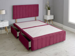 Comfy Deluxe 5Ft King Panel Maroon Plush Divan Bed Set Headboard & Footboard 0 Drawers - thumbnail 2