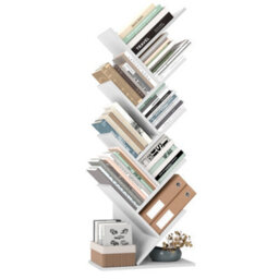 LEDREM 9-Tier Bookcase, Space-Saving Corner Shelf, Floor Standing Bookshelf For Home Office, Bedroom, Living Room, White - thumbnail 3