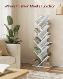 LEDREM 9-Tier Bookcase, Space-Saving Corner Shelf, Floor Standing Bookshelf For Home Office, Bedroom, Living Room, White - thumbnail 4