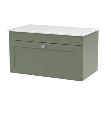 Balterley Swynnerton Traditional 1 Drawer Wall Hung Vanity Unit With Marble Top, Satin Green, 800mm - image 1