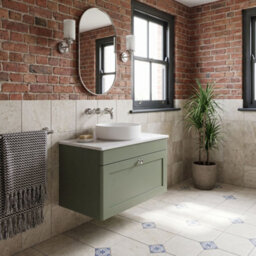 Balterley Swynnerton Traditional 1 Drawer Wall Hung Vanity Unit With Marble Top, Satin Green, 800mm - thumbnail 4