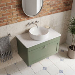 Balterley Swynnerton Traditional 1 Drawer Wall Hung Vanity Unit With Marble Top, Satin Green, 800mm - thumbnail 3