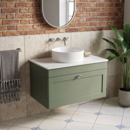 Balterley Swynnerton Traditional 1 Drawer Wall Hung Vanity Unit With Marble Top, Satin Green, 800mm - thumbnail 2