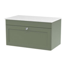Balterley Swynnerton Traditional 1 Drawer Wall Hung Vanity Unit With Marble Top, Satin Green, 800mm - thumbnail 1
