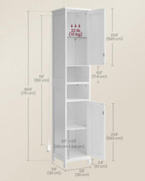 Songmics Tall Bathroom Cabinet With Lights, Slim Bathroom Storage Cabinet, Freestanding Narrow Storage Unit, Modern, Cloud White - thumbnail 2