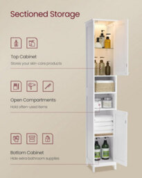 Songmics Tall Bathroom Cabinet With Lights, Slim Bathroom Storage Cabinet, Freestanding Narrow Storage Unit, Modern, Cloud White - thumbnail 5
