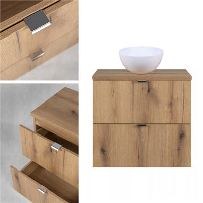 Impact Furniture Bathroom Vanity Unit With Basin 600mm Worktop Wall Cabinet Oak Storage Narrow Slim Drawers Nova - image 1