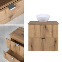Impact Furniture Bathroom Vanity Unit With Basin 600mm Worktop Wall Cabinet Oak Storage Narrow Slim Drawers Nova - thumbnail 1
