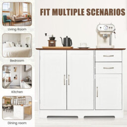 Costway Buffet Cabinet Kitchen Modern Storage Cabinet Adjustable Shelf-White - thumbnail 5