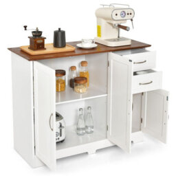 Costway Buffet Cabinet Kitchen Modern Storage Cabinet Adjustable Shelf-White - thumbnail 6