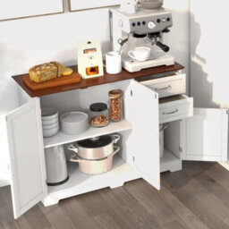 Costway Buffet Cabinet Kitchen Modern Storage Cabinet Adjustable Shelf-White