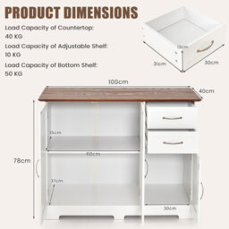 Costway Buffet Cabinet Kitchen Modern Storage Cabinet Adjustable Shelf-White - thumbnail 2