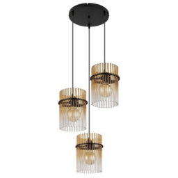 Luminosa Lighting Luminosa Gorley Cluster Pendant Ceiling Light Matt Black Amber Glass Shade 3X E27 - thumbnail 2