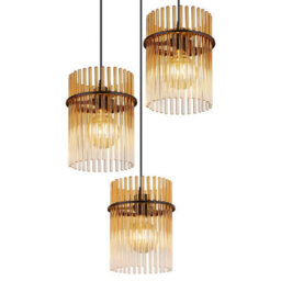 Luminosa Lighting Luminosa Gorley Cluster Pendant Ceiling Light Matt Black Amber Glass Shade 3X E27 - thumbnail 3