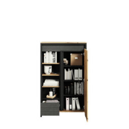 Arte Modern Spot Highboard Cabinet (H)1410mm (W)870mm (D)380mm - Versatile Storage Solution In Black Matt And Oak Artisan - thumbnail 2