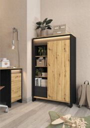 Arte Modern Spot Highboard Cabinet (H)1410mm (W)870mm (D)380mm - Versatile Storage Solution In Black Matt And Oak Artisan