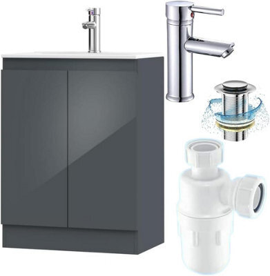 Belofay 500mm Bathroom Vanity Unit With Basin, White Ceramic Bathroom Sink With Trap And Waste, No Tap Included(Denvor Grey) - image 1