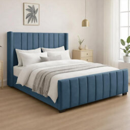 Naples Upholstered Sky Vertical Line King Size Bed Frame, Modern Luxury Floor-Standing Headboard & Footboard - thumbnail 2