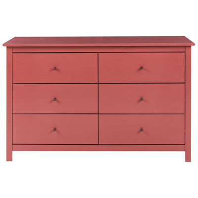 Wyld And Coco Burgundy 6-Drawer Chest In Solid Pine - Scandinavian Style Storage Cabinet For Living Room And Bedroom - image 1