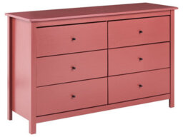 Wyld And Coco Burgundy 6-Drawer Chest In Solid Pine - Scandinavian Style Storage Cabinet For Living Room And Bedroom - thumbnail 3