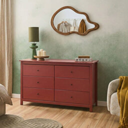 Wyld And Coco Burgundy 6-Drawer Chest In Solid Pine - Scandinavian Style Storage Cabinet For Living Room And Bedroom - thumbnail 2