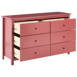 Wyld And Coco Burgundy 6-Drawer Chest In Solid Pine - Scandinavian Style Storage Cabinet For Living Room And Bedroom - thumbnail 5