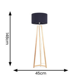 Valuelights Lottie Natural Wood Tripod Floor Lamp With Navy Blue Drum Shade - Led Bulb Included - thumbnail 4