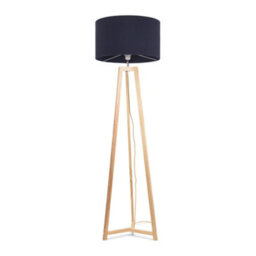 Valuelights Lottie Natural Wood Tripod Floor Lamp With Navy Blue Drum Shade - Led Bulb Included - thumbnail 2