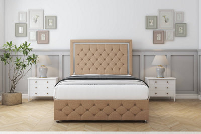 "Comfort Sofia Chrome Latte Dumfries Divan Bed Set 2 Drawers Left Side - 26"" Strutted & 12"" Footboard 2'6 Small Single" - image 1