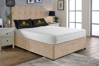 UKBEDFURNITURE Senator Beige Plush Divan Bed 2 Foot End Drawers With 10 Inch Orthopaedic Mattress & 26 Inch Headboard - image 1