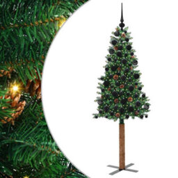 Vidaxl Slim Christmas Tree Green 180 Cm Pvc And Solid Pine Wood - thumbnail 2