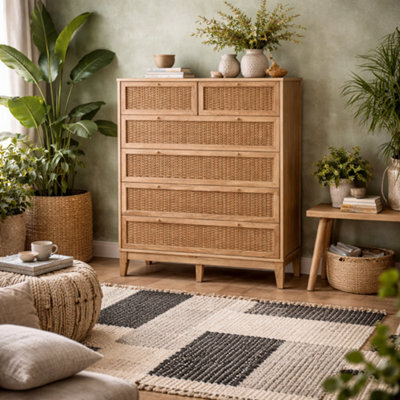 Wyld Haus Waterford Oak And Rattan Chest Of 6 Drawers - image 1