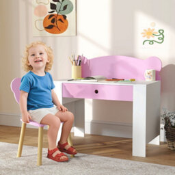 Aiyaplay Kids Desk And Chair Set, Children Writing Table With Drawer, Pink - thumbnail 1