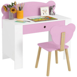 Aiyaplay Kids Desk And Chair Set, Children Writing Table With Drawer, Pink - thumbnail 2